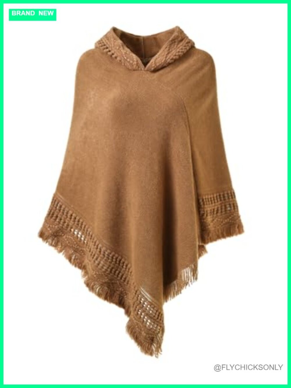 Hooded Knit Poncho with Fringe โ Witchy Cape Sweater One Size